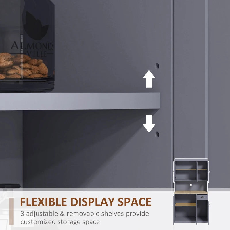 180cm Modern Freestanding Kitchen Cabinet Storage Cupboard with Open Countertop Drawer and 6 Doors Grey