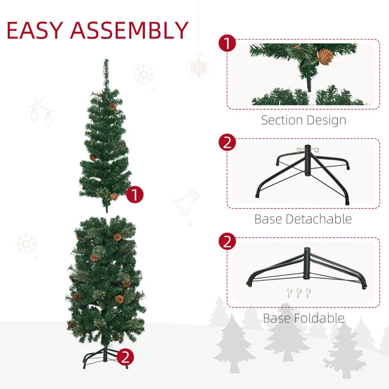5.5FT Slim Pencil Artificial Christmas Tree with Realistic Branches, Pine Cones & Needles - Perfect Xmas Decoration, Green