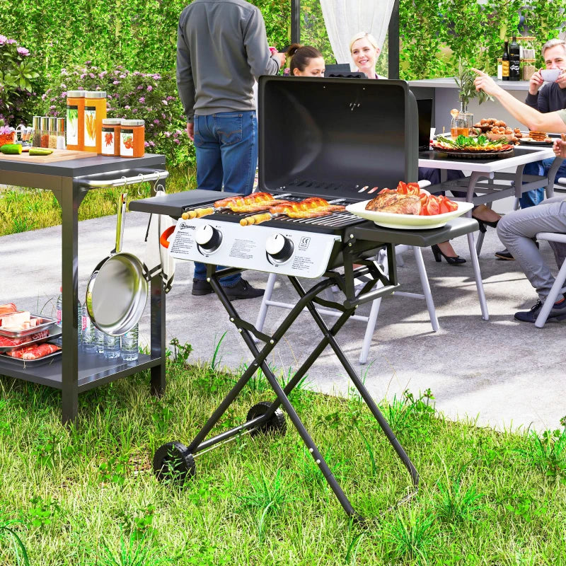 Portable Two-Burner BBQ Grill - Compact Suitcase Design for Outdoor Cooking - Black