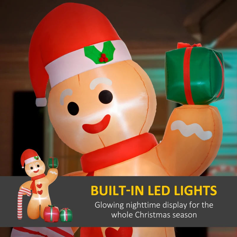 8ft Inflatable Gingerbread Man Christmas Decoration - Giant Holiday Yard Decor for Festive Outdoor Display