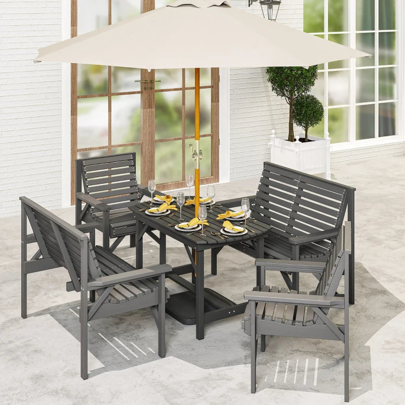 5 Piece Wooden Outdoor Dining Set for 6 with Umbrella Hole Grey Garden Furniture