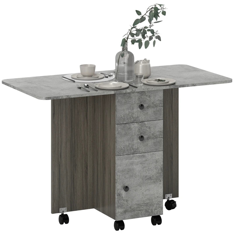 Multi-Storage Drop Leaf Dining Table for Six - Stylish Mixed Grey Finish, Space-Saving Design, Perfect for Modern Homes