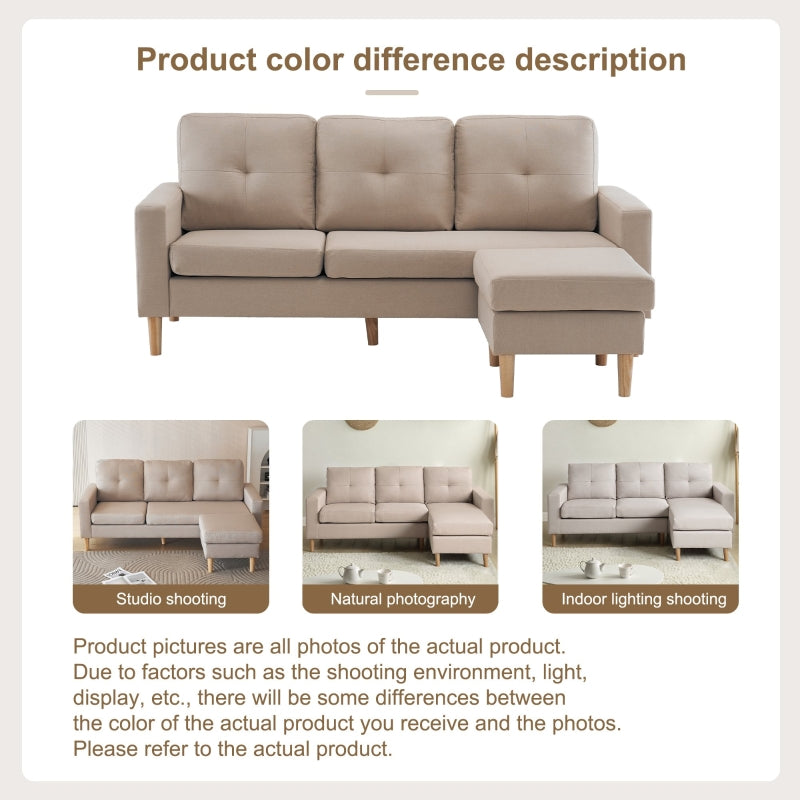 6.5ft 3-Seater Sofa Bed with Removable Footrest, Solid Wood Frame, Beige, 190x76x84 cm