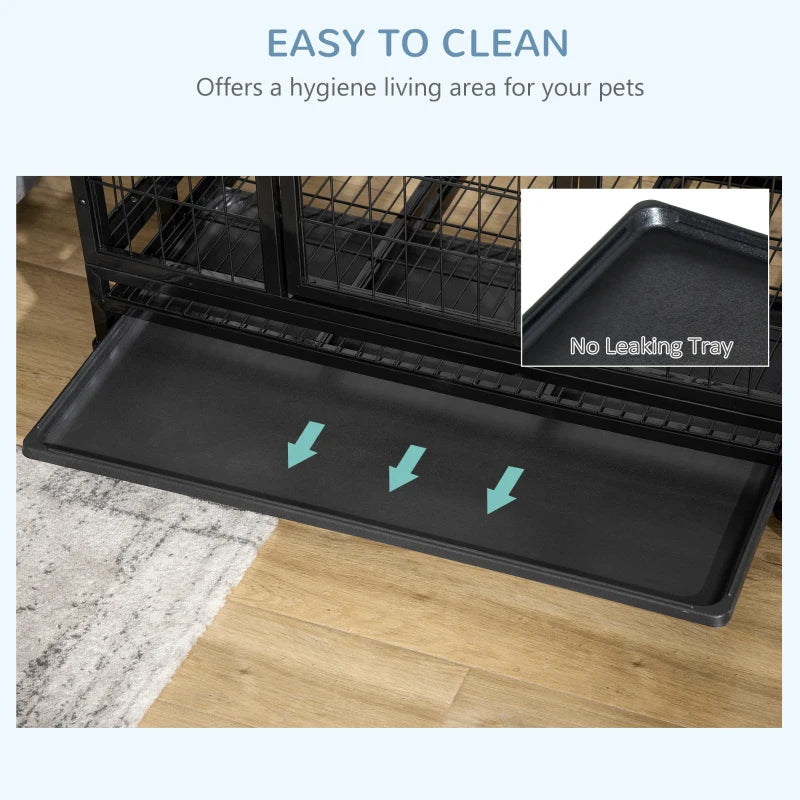 36" Heavy Duty Metal Dog Crate with Tray & Wheels - Black Medium Pet Kennel for Dogs