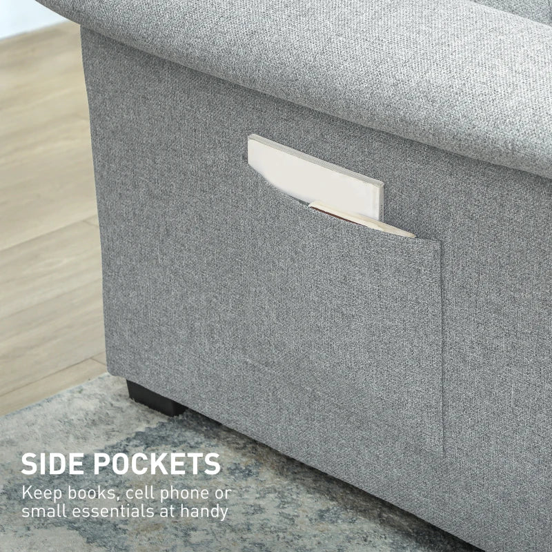 Fabric 2-Seater Click Clack Sofa Bed with Pocket Springs, Cushions and Side Pockets for Living Room