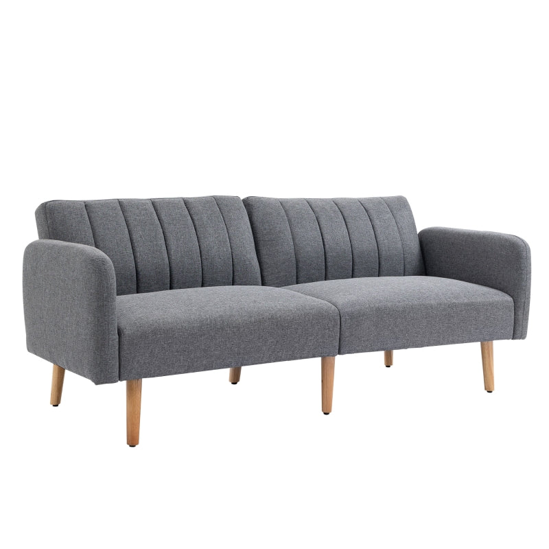 Convertible 3-Seater Sofa Bed in Grey Linen Fabric with Adjustable Split Backrest for Living Room or Bedroom