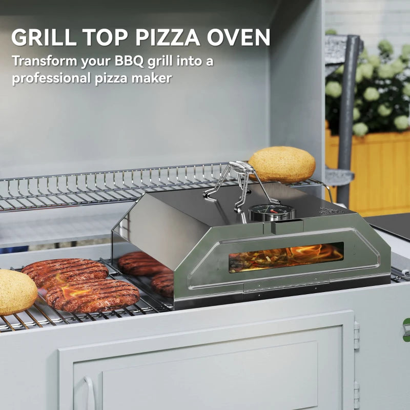 Portable Stainless Steel BBQ Grill Pizza Oven with Thermometer, Viewing Window, and Accessories