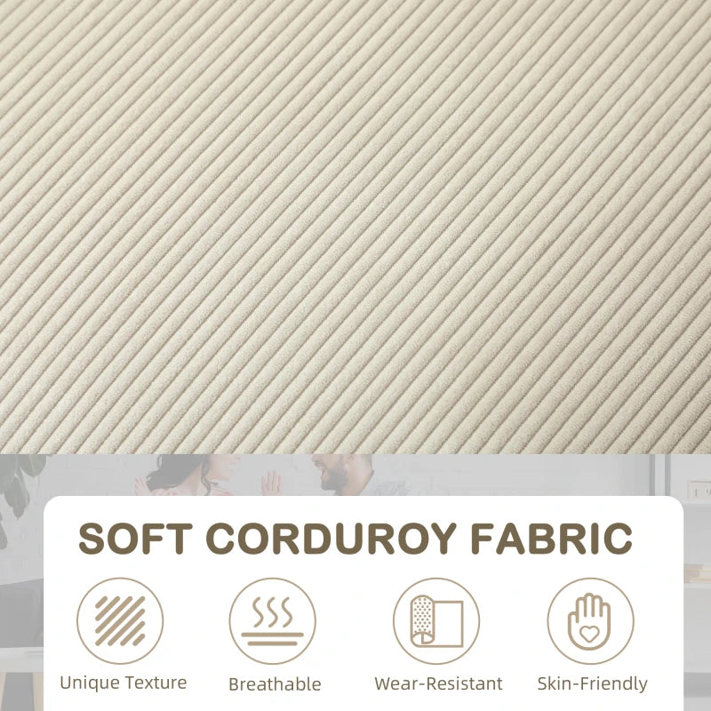 Three-Seater Corduroy Sofa in Cream White for Stylish Living Room Comfort