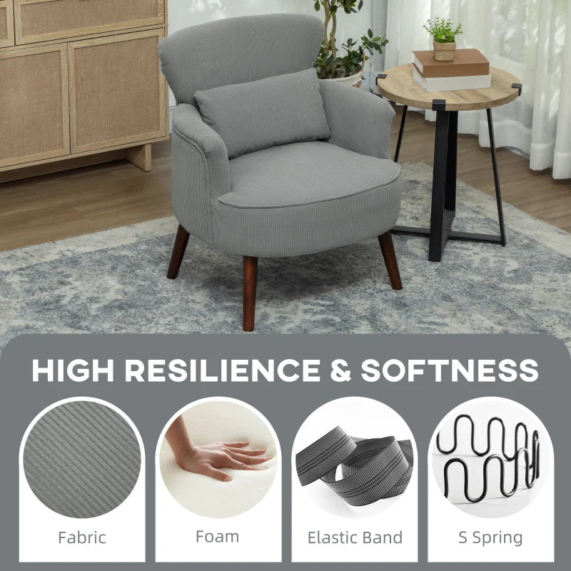 Light Grey Corduroy Retro Accent Chair for Stylish Living Room Decor