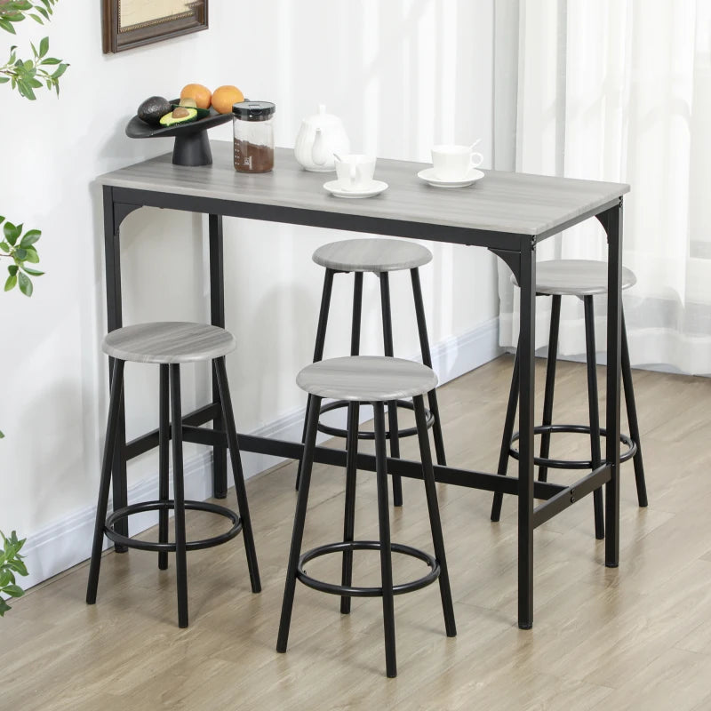Five Piece Industrial Style Bar Table Set Grey and Black
