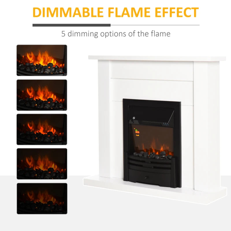 Modern Electric Fireplace Suite with LED Flames Remote Control Adjustable Heat Marble Surround