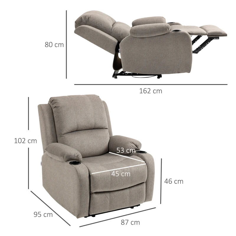 Microfibre Recliner Chair with Adjustable Leg Rest and Cup Holders for Living Room Comfort, Brown