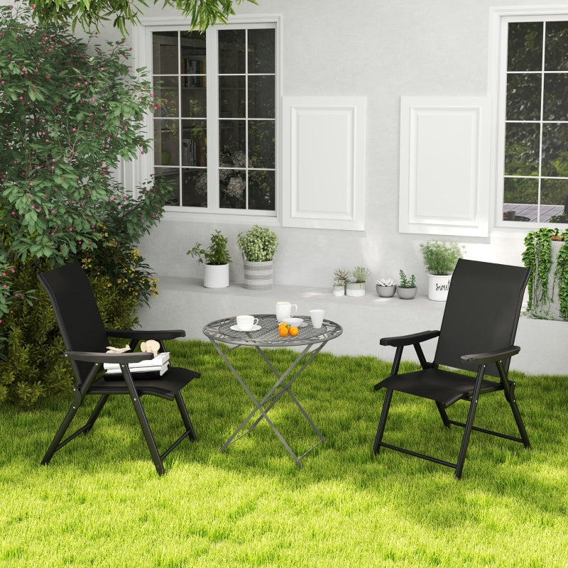 Set of Two Black Folding Outdoor Chairs - Compact Size for Patio and Garden