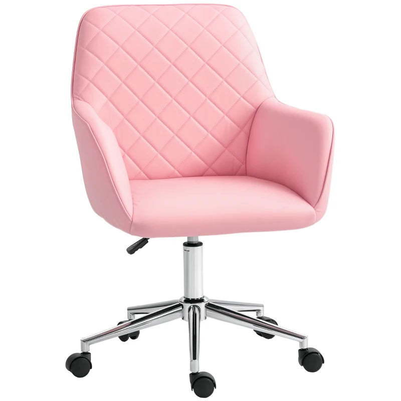 Vinsetto Pink Office Desk Chair - Leather-Feel Fabric, Adjustable Height, Swivel with Rolling Wheels for Home & Office