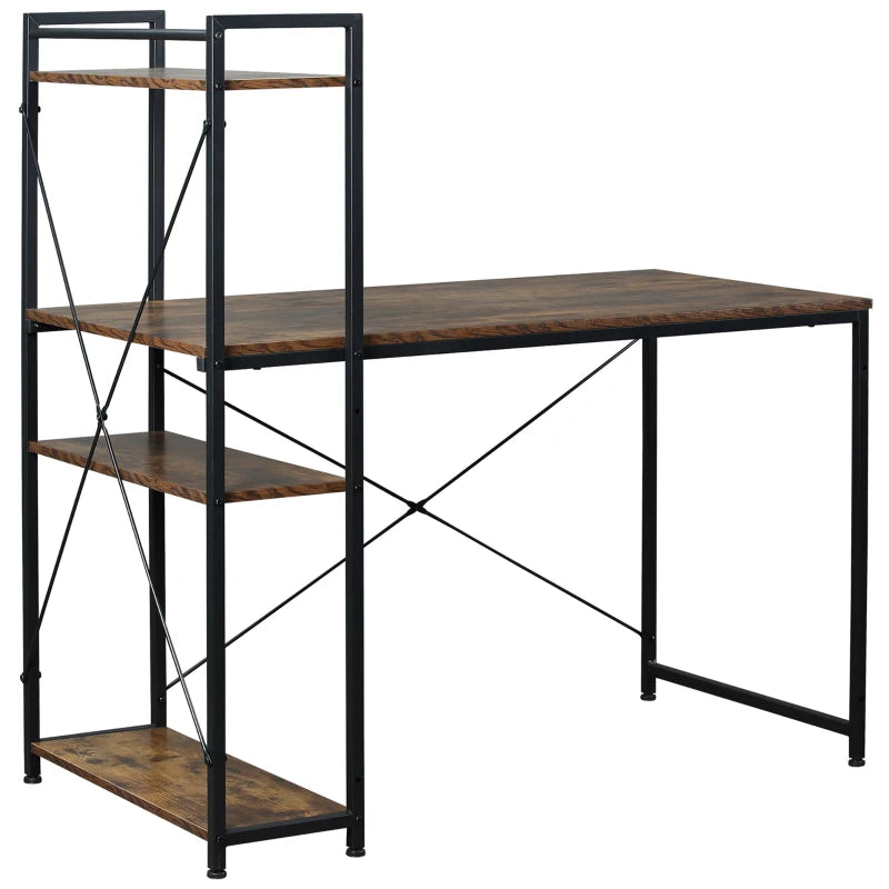 Reversible Industrial Computer Desk with Storage Shelves - Rustic Brown & Black, Easy Assembly, 120x64x121cm for Home Office