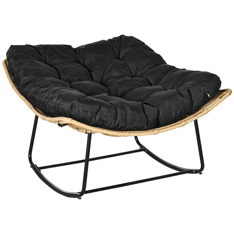 Natural Rattan Rocking Chair with Thick Cushion - Outdoor Patio Furniture