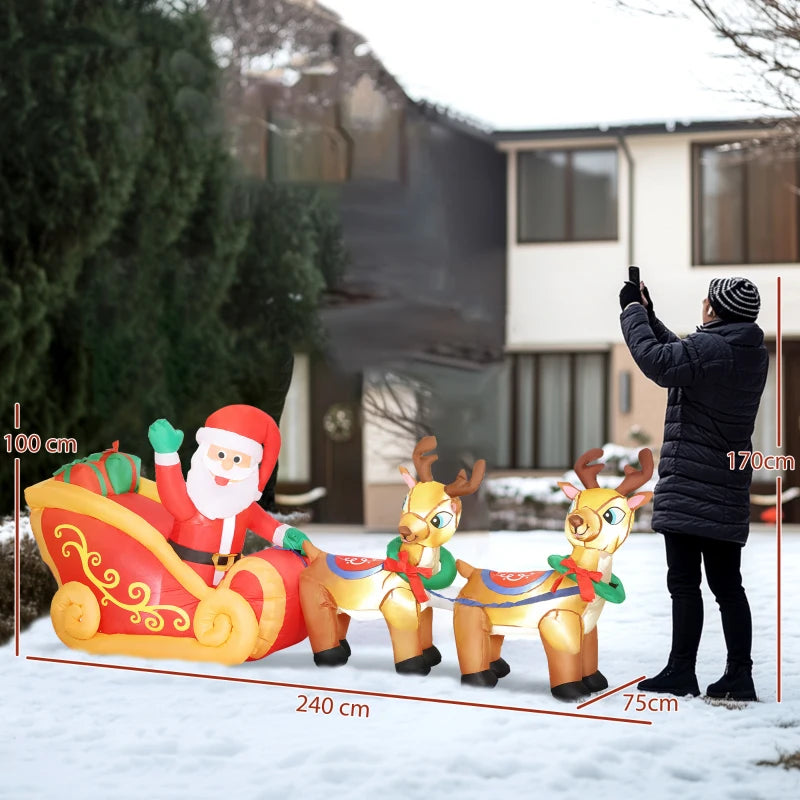 7.9ft Inflatable Santa Sleigh with 2 Reindeer - LED Christmas Decoration for Outdoor & Indoor Holiday Home Decor