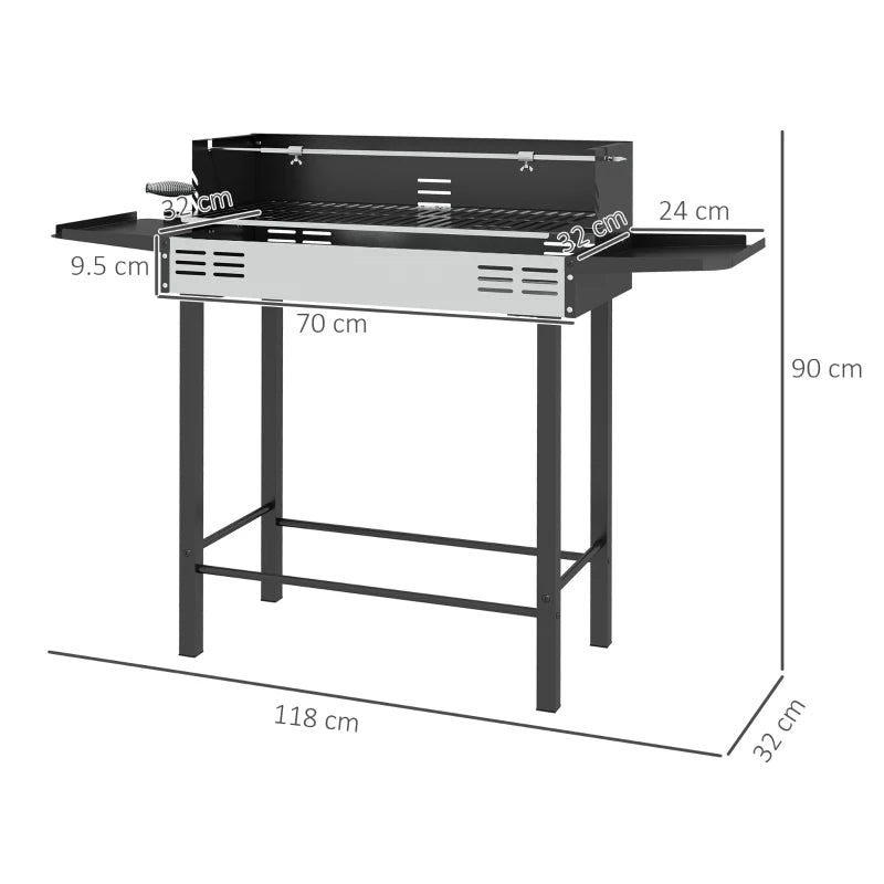 Charcoal BBQ Rotisserie Grill with 3-Level Grate & Side Shelves - Black