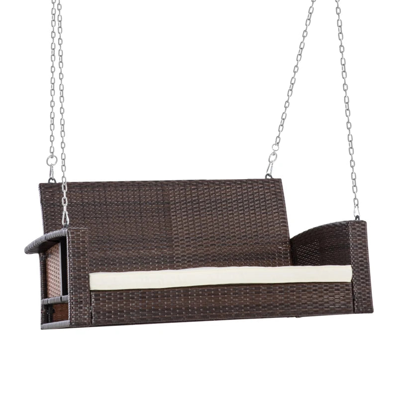 2 Seater Brown Rattan Garden Swing Bench