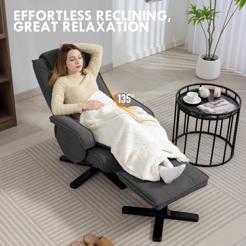 Charcoal Grey Velvet Rocker Swivel Recliner Chair with Footstool for Ultimate Comfort