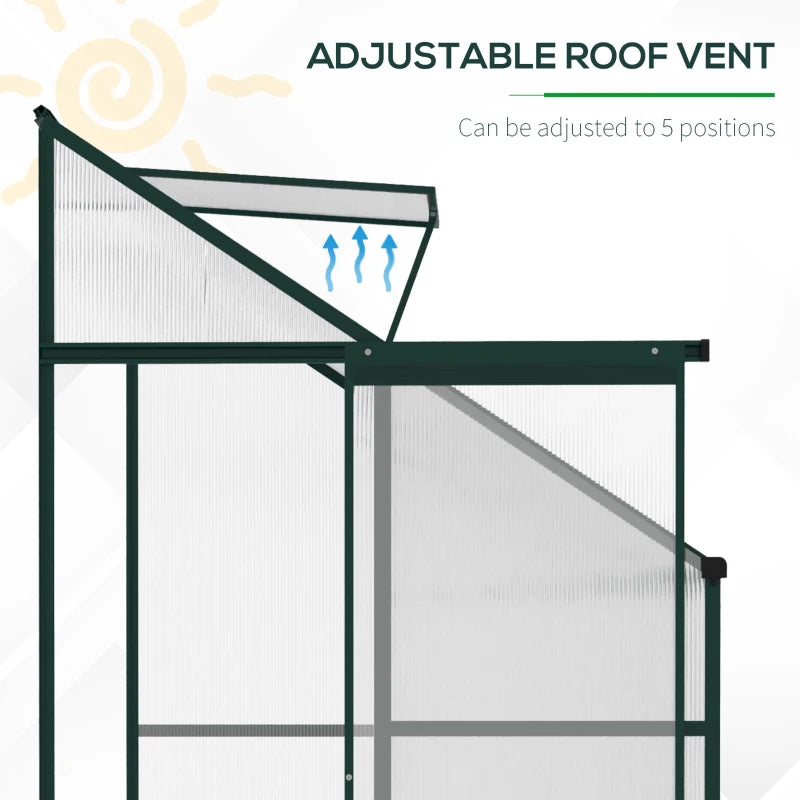 Green 6x4ft Lean-to Greenhouse with Roof Vent for Plants