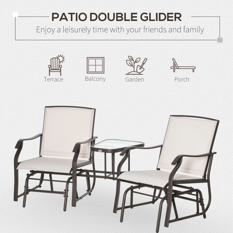 Brown Outdoor Double Glider Rocking Chairs with Glass Top Table