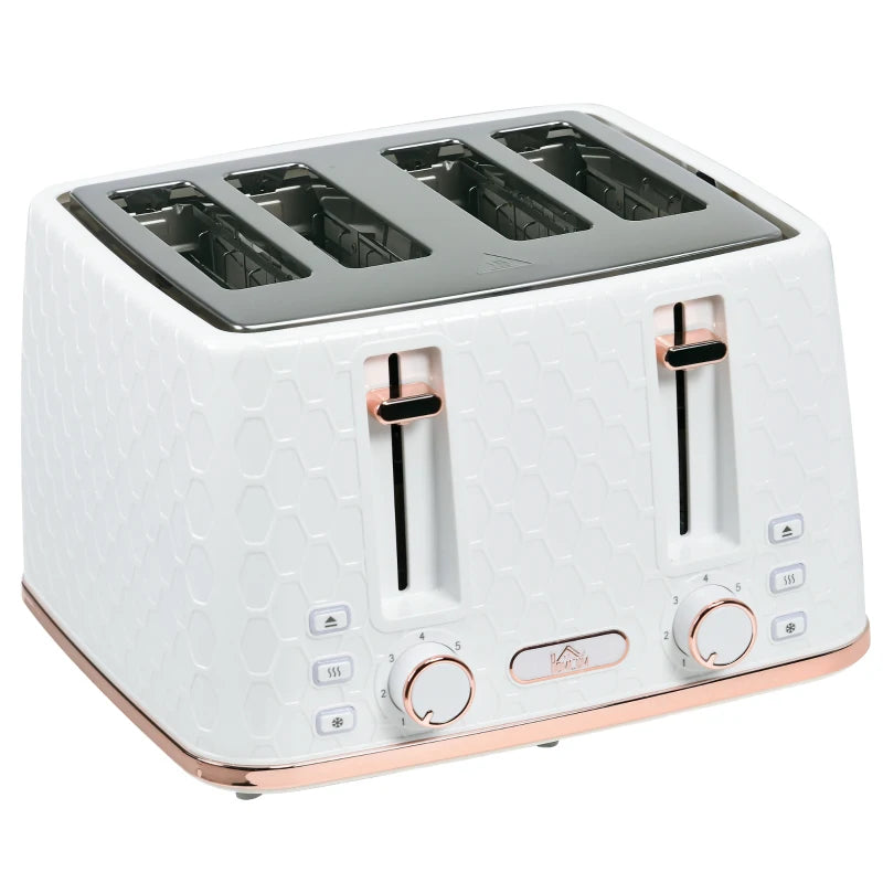Premium Four-Slice Honeycomb Toaster in White - Fast Toasting, Stylish Design, Perfect for Family Breakfasts