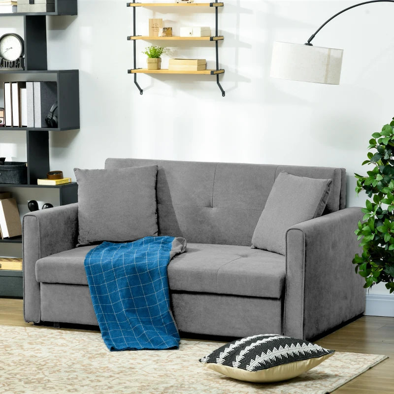 Modern 2 Seater Sofa Bed with Hidden Storage, Convertible Loveseat Couch in Light Grey for Living Room