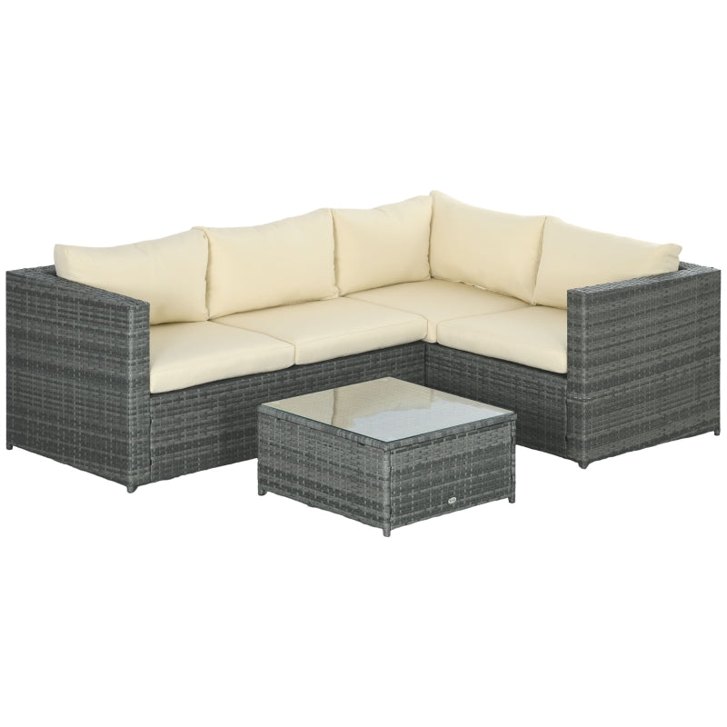 4 Seater Rattan Patio Furniture Set with Thick Beige Cushions