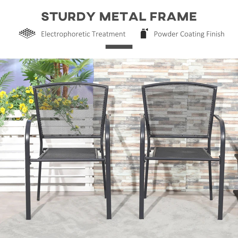 Grey Metal Garden Dining Chairs Set of 2 - Outdoor Patio Furniture