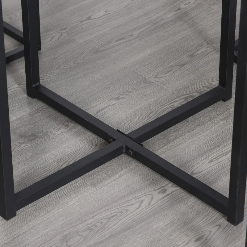 5-Piece Industrial Dining Table & Chairs Set - Space-Saving Metal Frame Square Kitchen Table & Stools - Brown Finish
