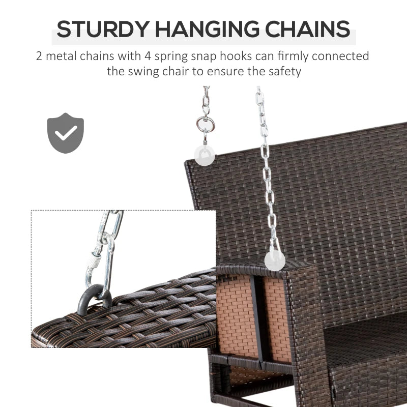 2 Seater Brown Rattan Garden Swing Bench