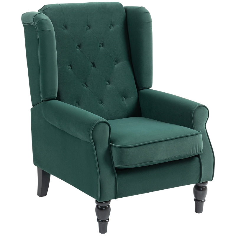 Retro Upholstered Wingback Accent Chair with Button Tufting for Living Room and Bedroom in Green