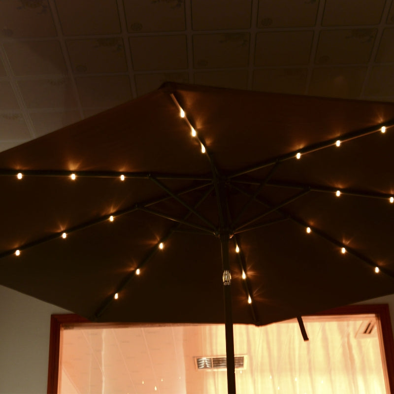 Brown Solar LED Light Tilt Patio Umbrella with Hand Crank - 2.7m