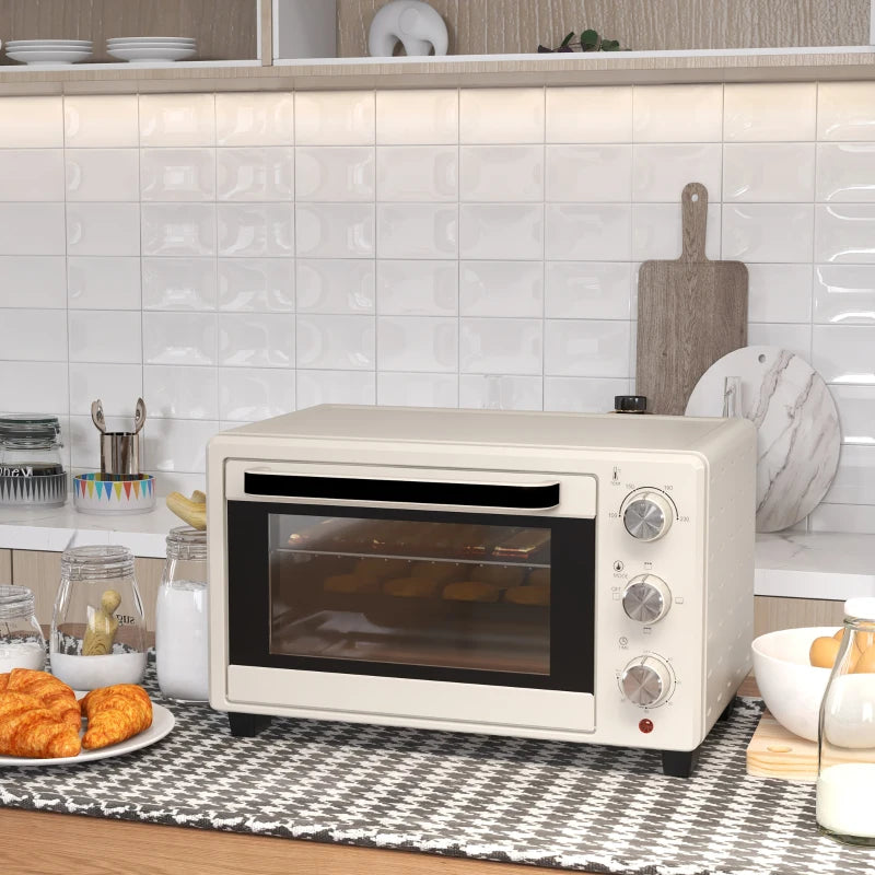 21L Mini Countertop Oven - Adjustable Temperature 100°C-230°C, Compact White Design for Efficient Cooking