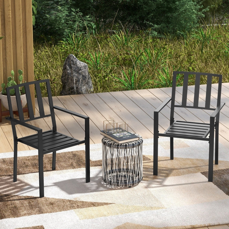 Black Metal Garden Chair Set - 2 Pack
