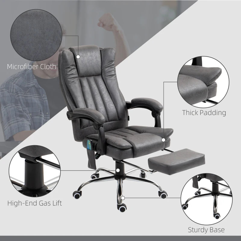 Vinsetto Six-Point Massage Chair with Heat & Footrest - Ergonomic Dark Grey Recliner for Ultimate Relaxation
