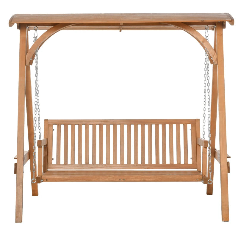 3-Seater Wooden Swing Bench - Natural