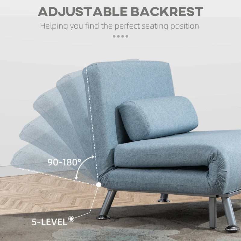 3-in-1 Convertible Linen Chair Bed with Adjustable Backrest and Pillow for Living Room or Bedroom in Sky Blue