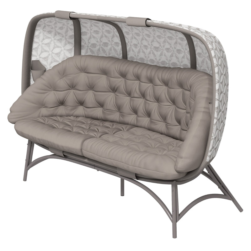 Sand Brown Folding Outdoor Egg Chair, 3 Seater Garden Furniture with Flower Pattern