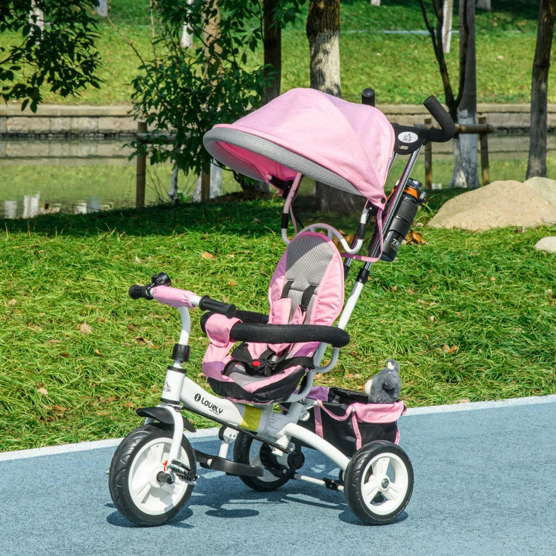 6 in 1 Kids Trike Push Bike with Canopy Safety Belt Storage for Ages 1-5 Pink