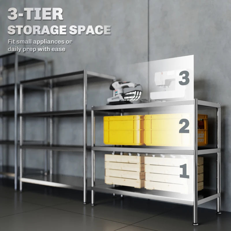 3-Tier Stainless Steel Bakers Rack with Adjustable Shelves - Kitchen Storage Unit for Spices, Pots & Pans - Silver Tone