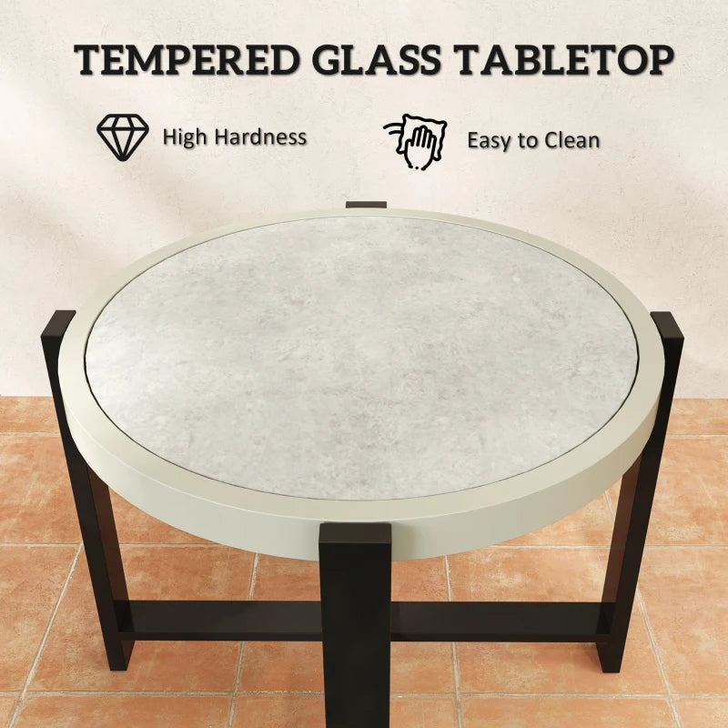 60cm Round Small Garden Table - Outdoor Side Table with Faux Marble Top, Light Grey Aluminium Frame