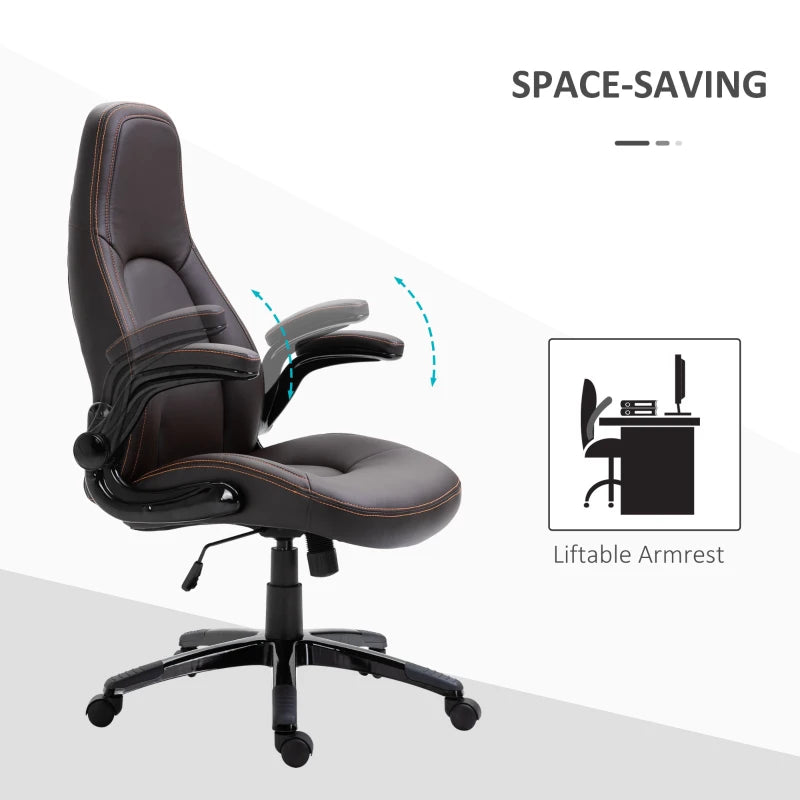 Vinsetto Gaming Chair - PU Leather Office Swivel Desk Chair with Adjustable Arms, Padded Seat & Rolling Wheels - Coffee Color