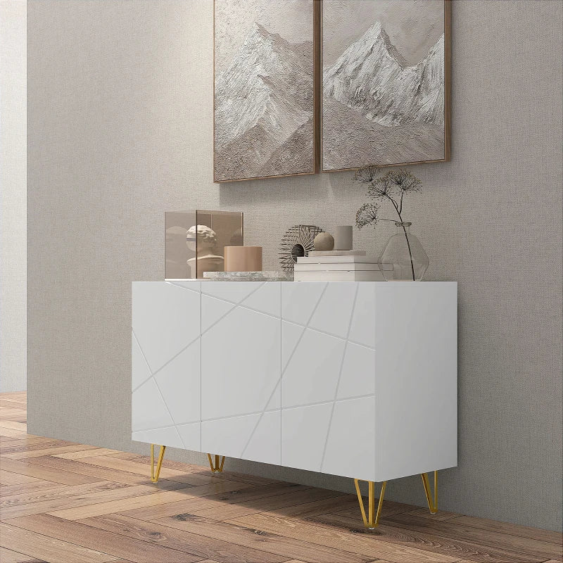 Modern Luxe High Gloss Sideboard with Hairpin Legs in White