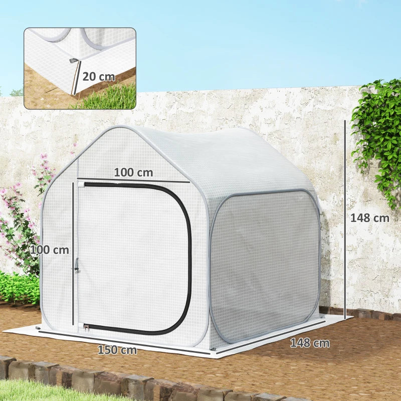 150 x 148cm Pop-Up Greenhouse - White Garden Plant Tent