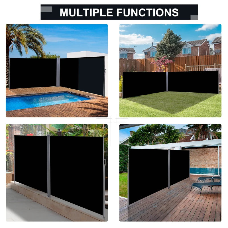 6m x 2m Retractable Black Screen Fence For Sun Protection/Privacy