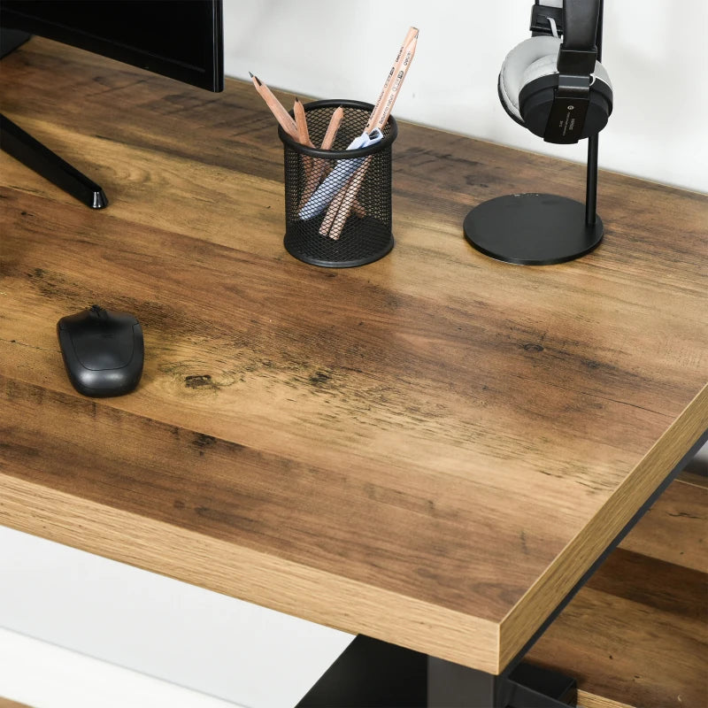 Stylish Computer Desk with Storage Shelf - 120x60x76cm Black Brown Wood Effect Home Office Workstation