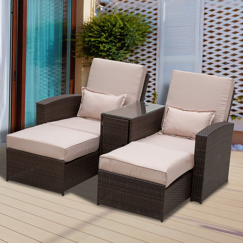 Brown Rattan 2-Seater Sofa Lounger Set