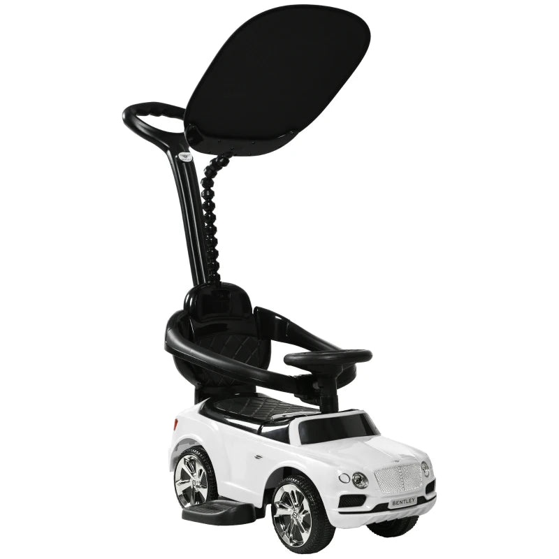 Licensed Bentley Bentayga 3-in-1 Baby Push Ride On Car with Canopy and Music White